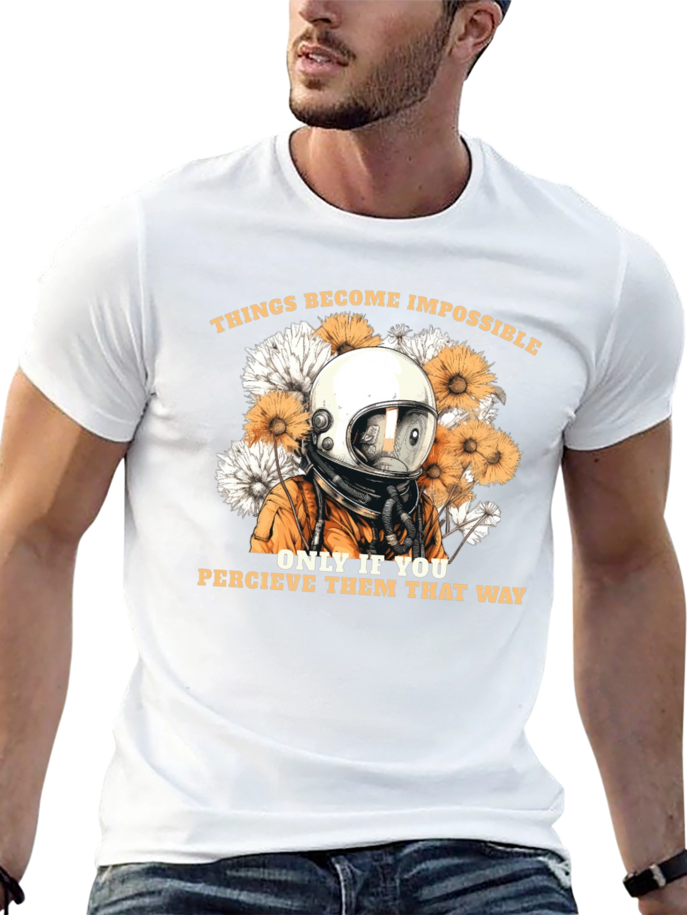 Astronaut & Floral Graphic Black T-Shirt