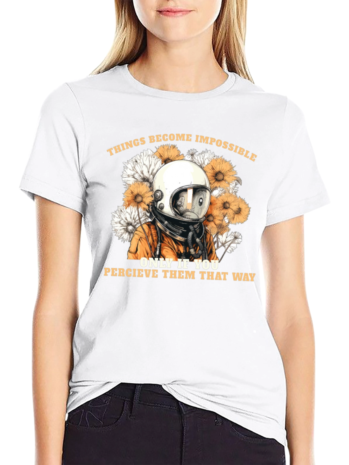 Astronaut & Floral Graphic Black T-Shirt