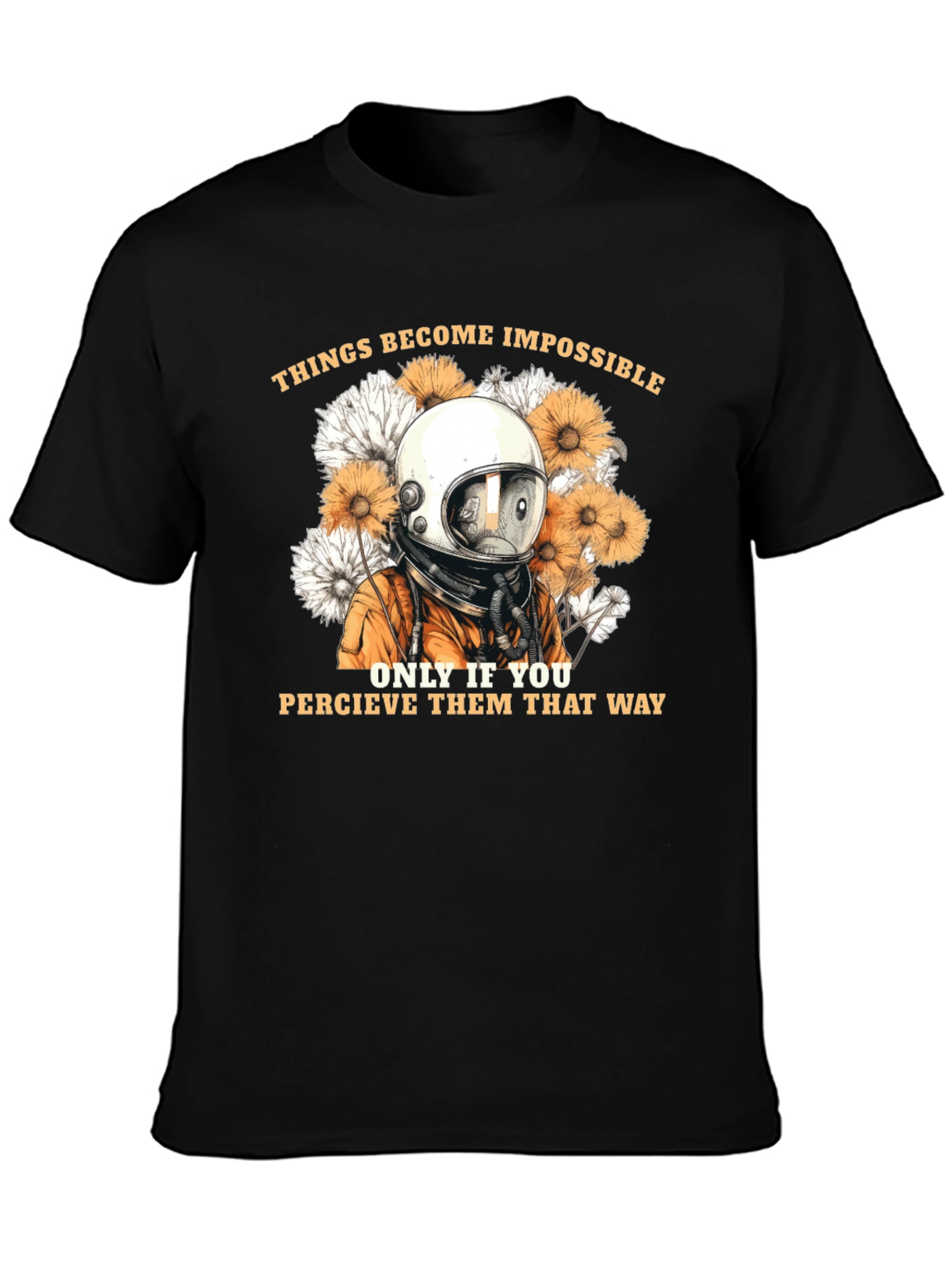 Astronaut & Floral Graphic Black T-Shirt