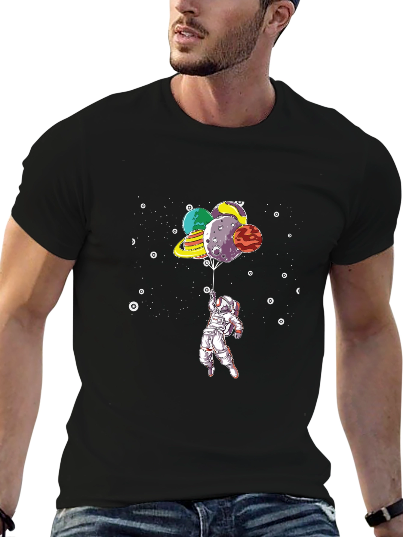 Astronaut Planet Balloon Graphic Tee - Space Lover Shirt