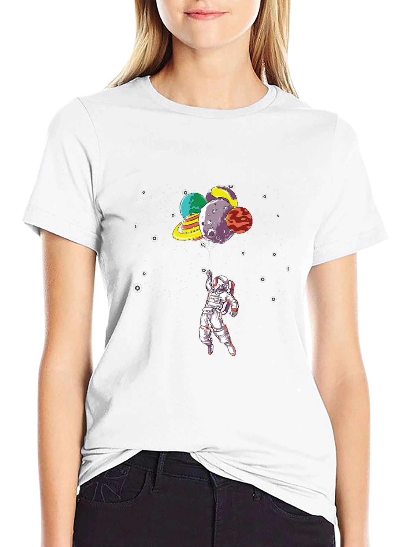 Astronaut Planet Balloon Graphic Tee - Space Lover Shirt