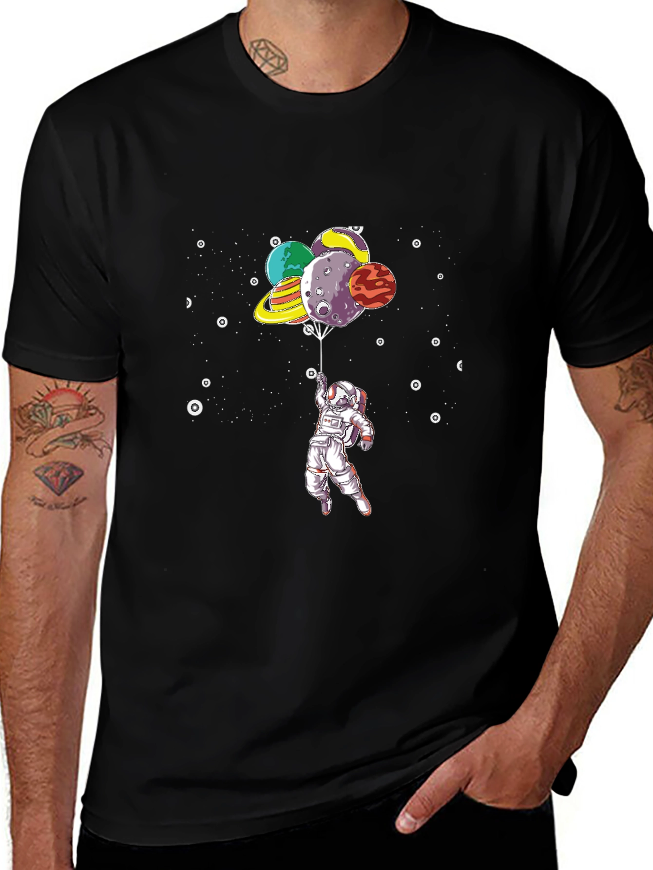 Astronaut Planet Balloon Graphic Tee - Space Lover Shirt
