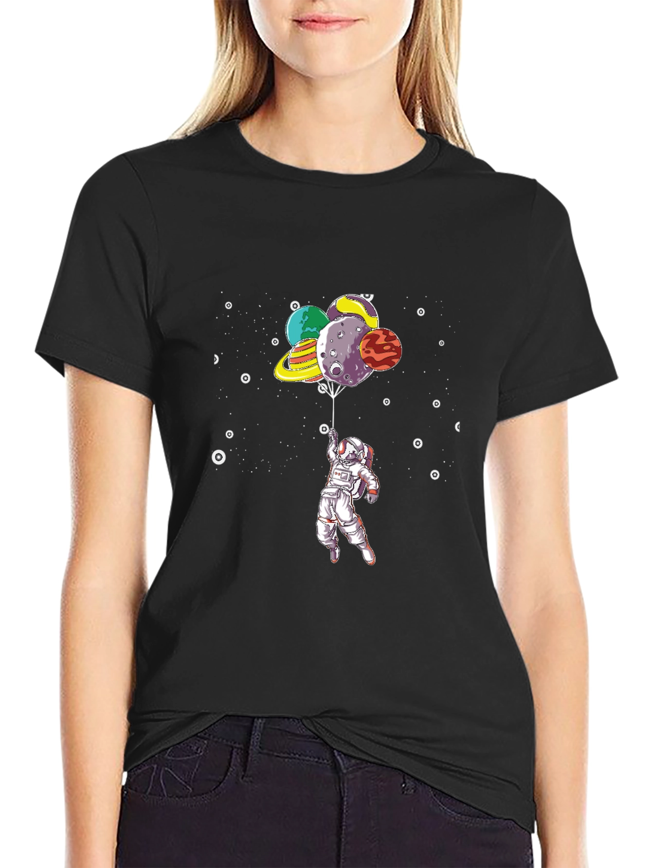 Astronaut Planet Balloon Graphic Tee - Space Lover Shirt