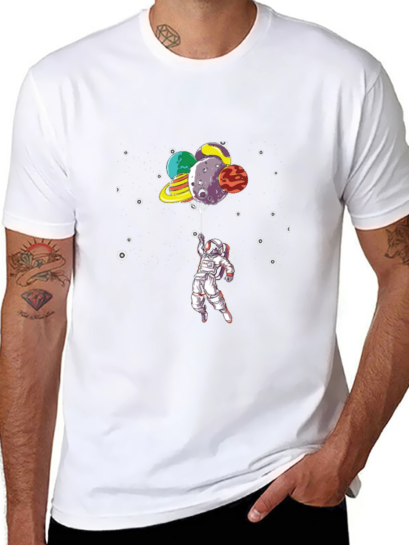 Astronaut Planet Balloon Graphic Tee - Space Lover Shirt