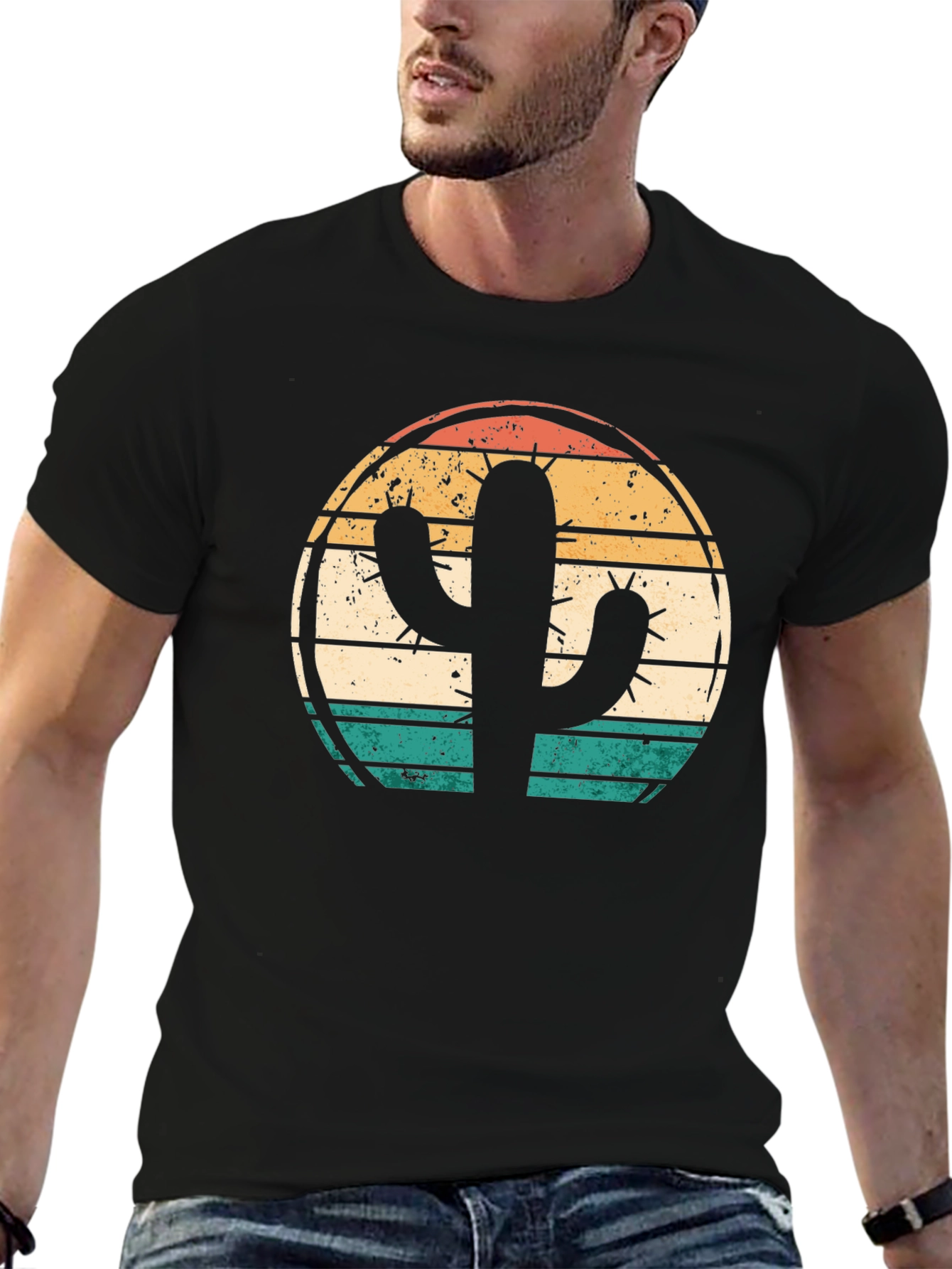 Retro Cactus Graphic Tee - Desert Sunset Shirt