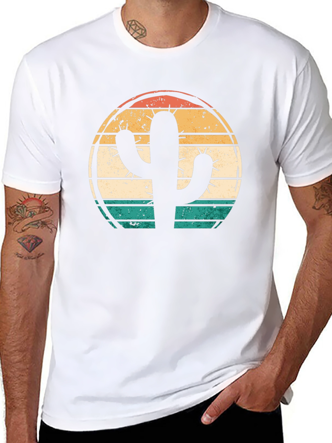 Retro Cactus Graphic Tee - Desert Sunset Shirt