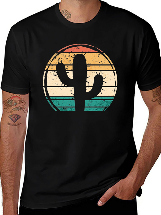 Retro Cactus Graphic Tee - Desert Sunset Shirt