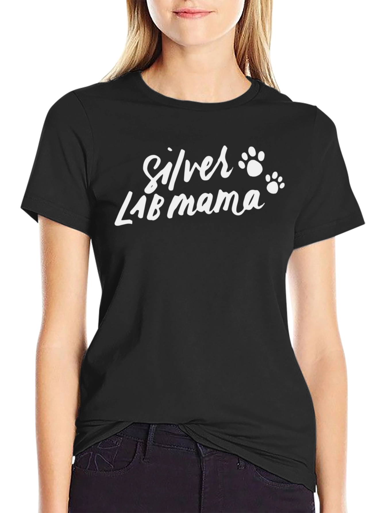 Silver Lab Mama T-Shirt - Dog Paw Prints