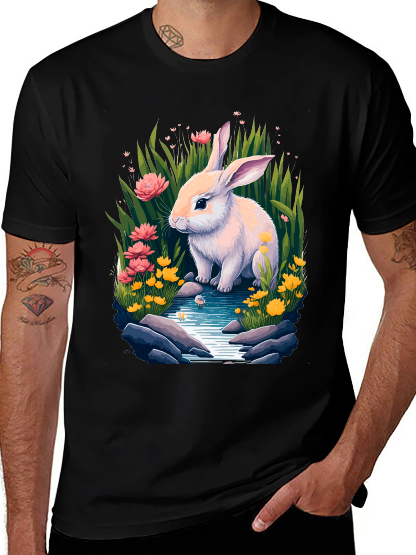 Bunny in Bloom Tee - Whimsical Rabbit Design