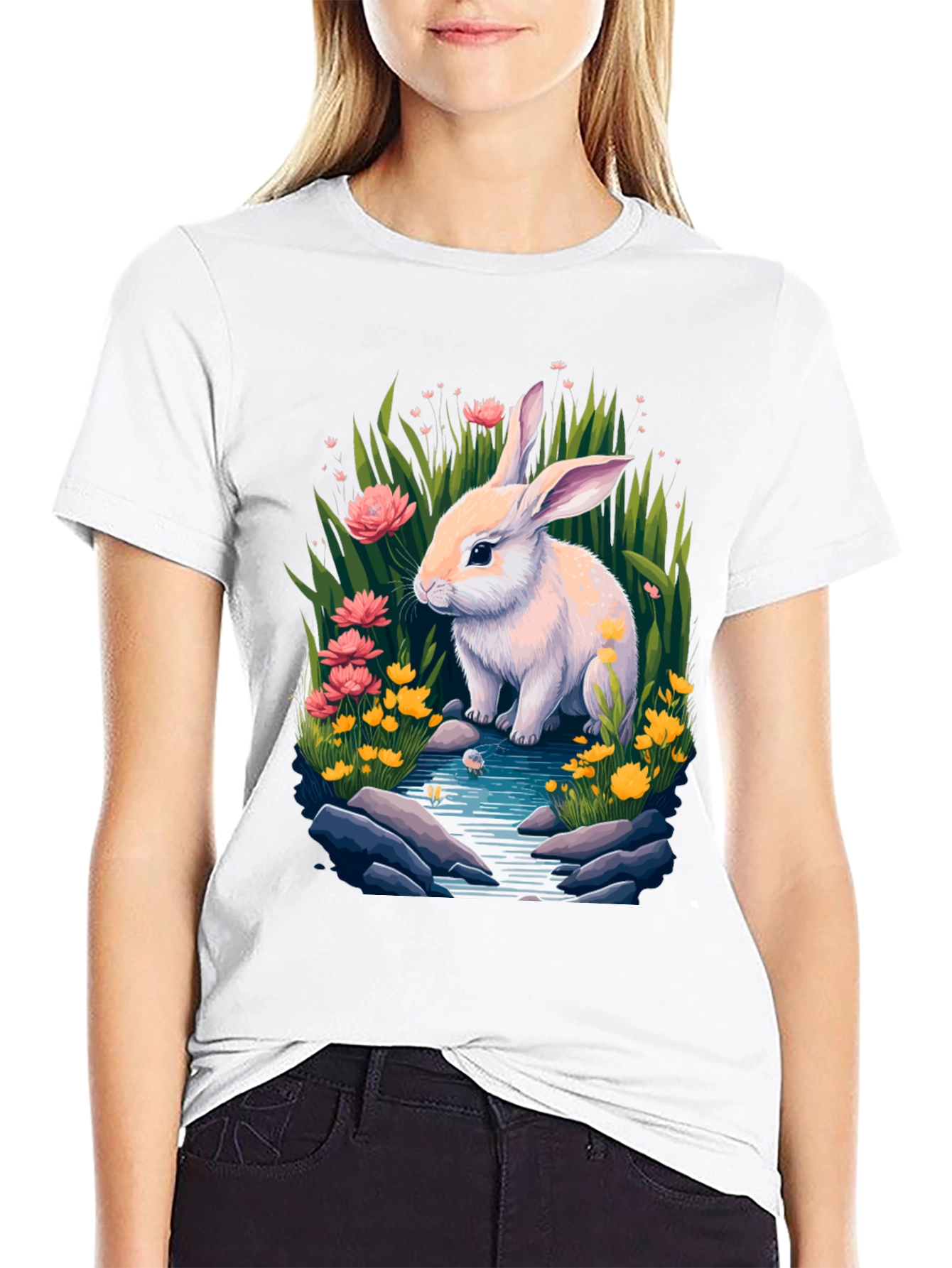 Bunny in Bloom Tee - Whimsical Rabbit Design