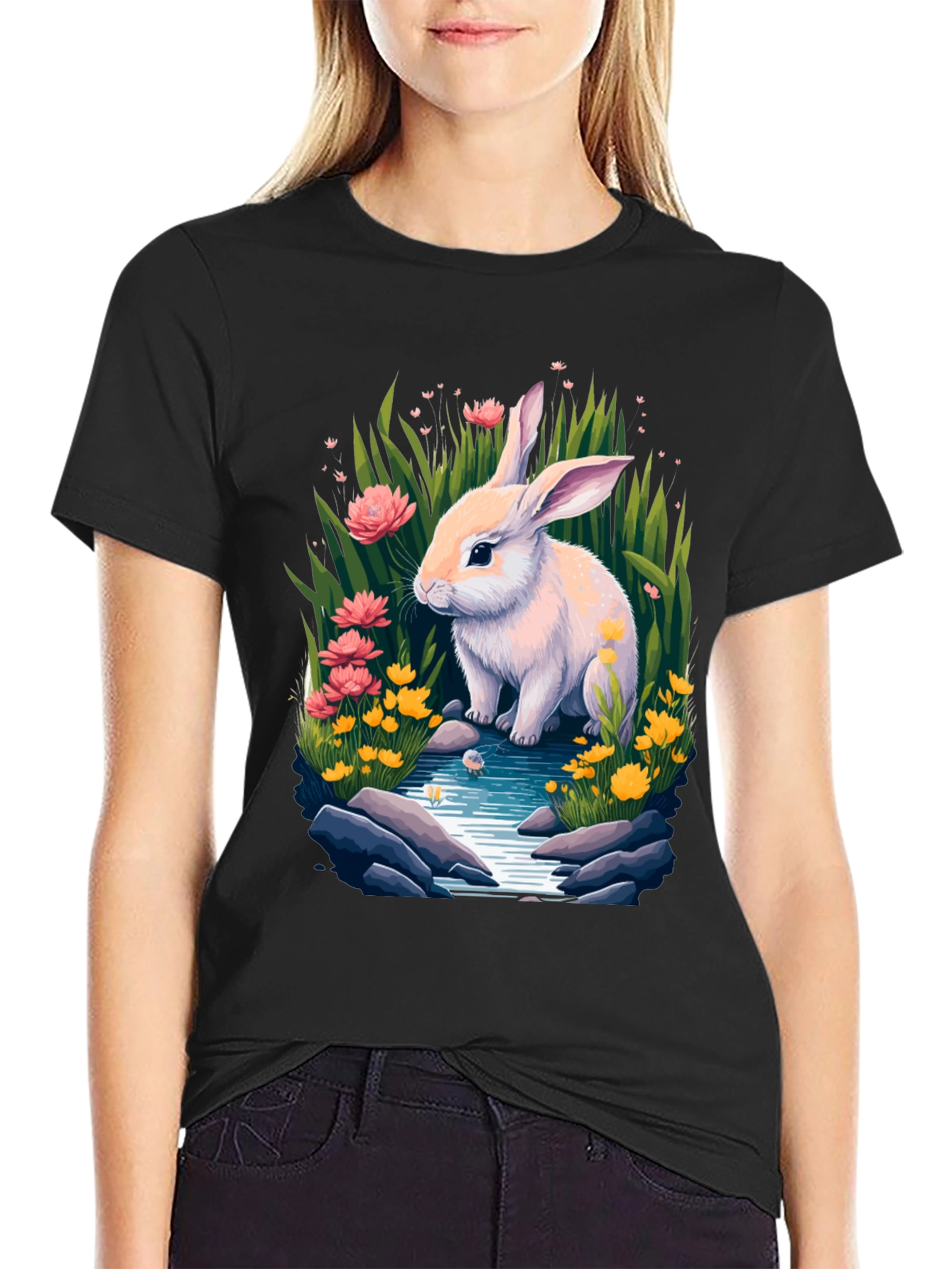 Bunny in Bloom Tee - Whimsical Rabbit Design