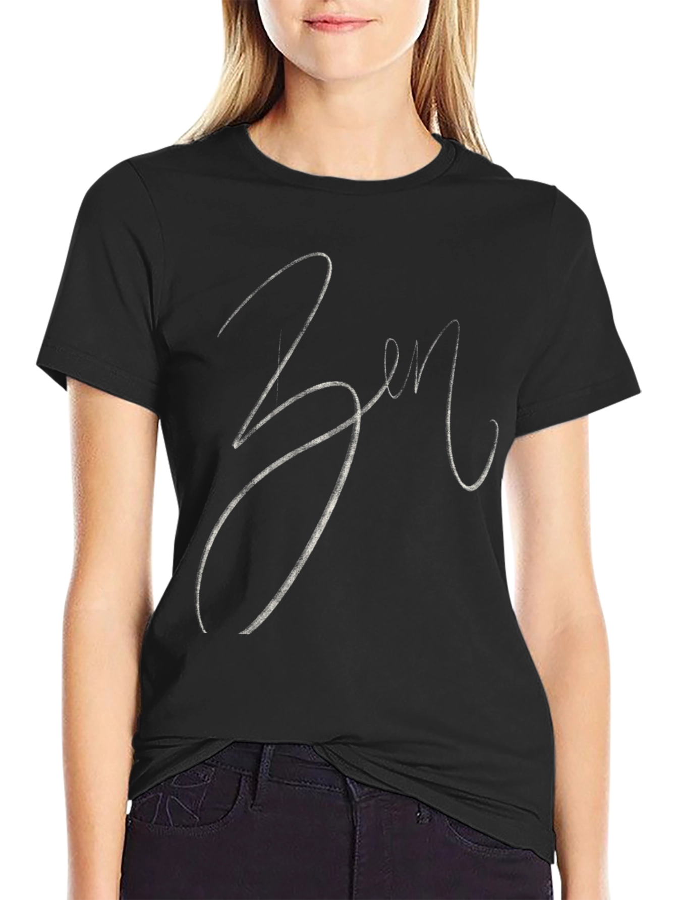 Zen Script Tee - Stylish Black Cotton Blend T-Shirt