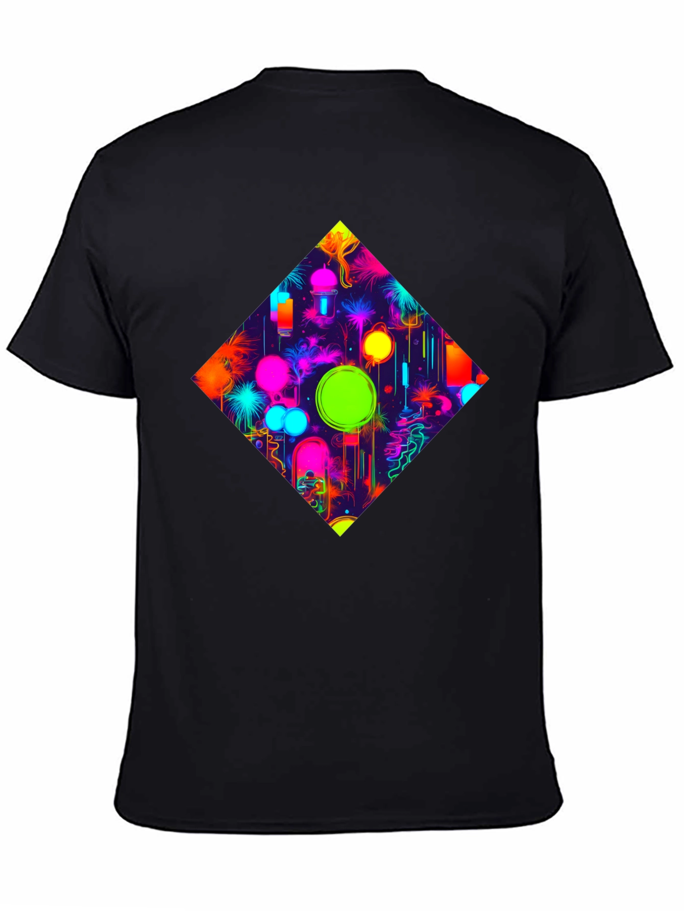 Neon Diamond Graphic Tee - Stylish Black T-Shirt