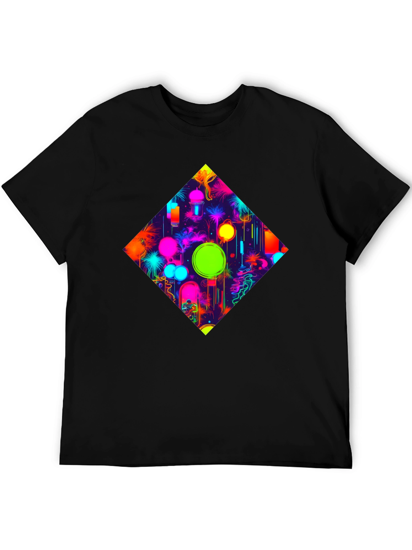 Neon Diamond Graphic Tee - Stylish Black T-Shirt