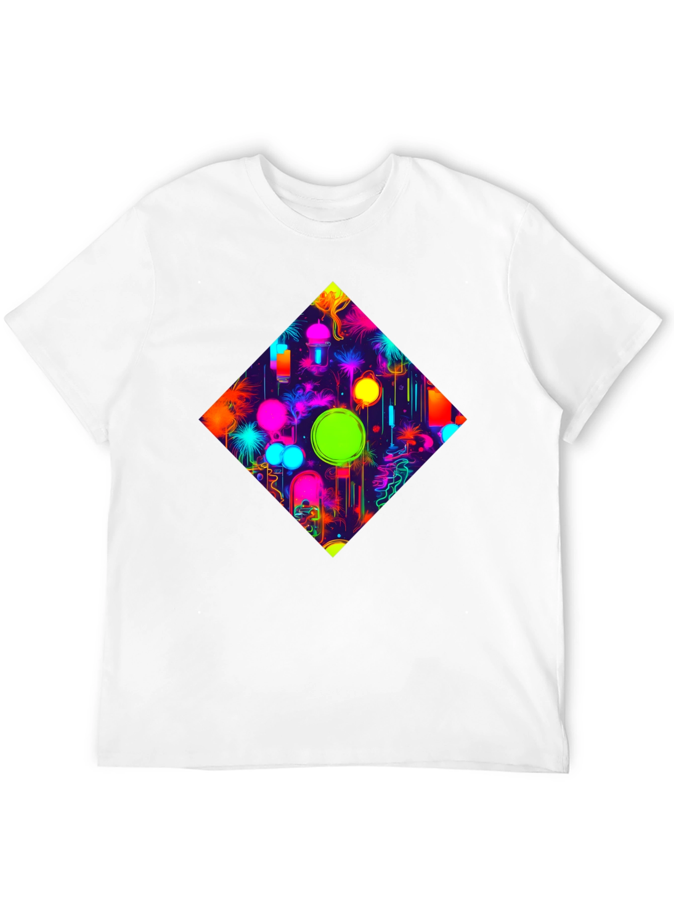 Neon Diamond Graphic Tee - Stylish Black T-Shirt