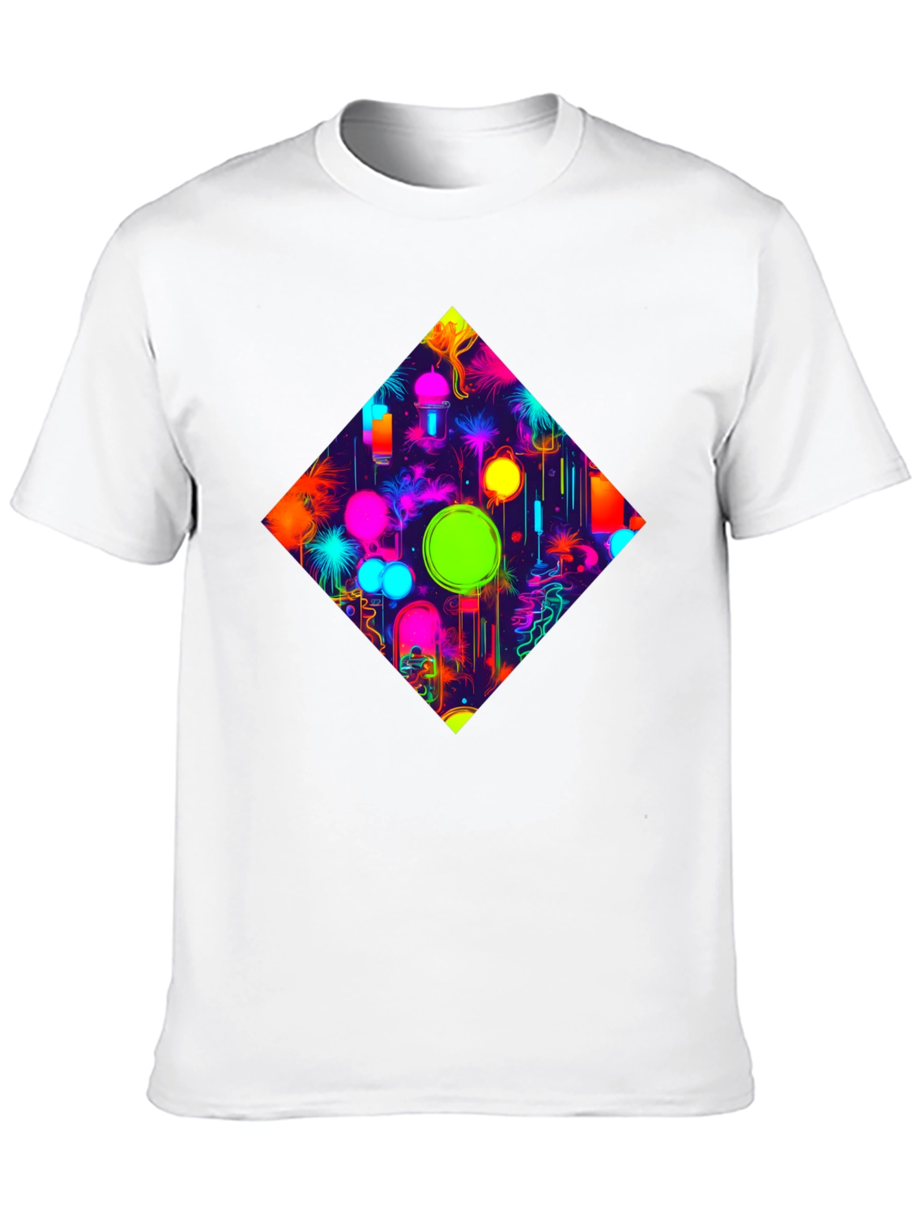 Neon Diamond Graphic Tee - Stylish Black T-Shirt