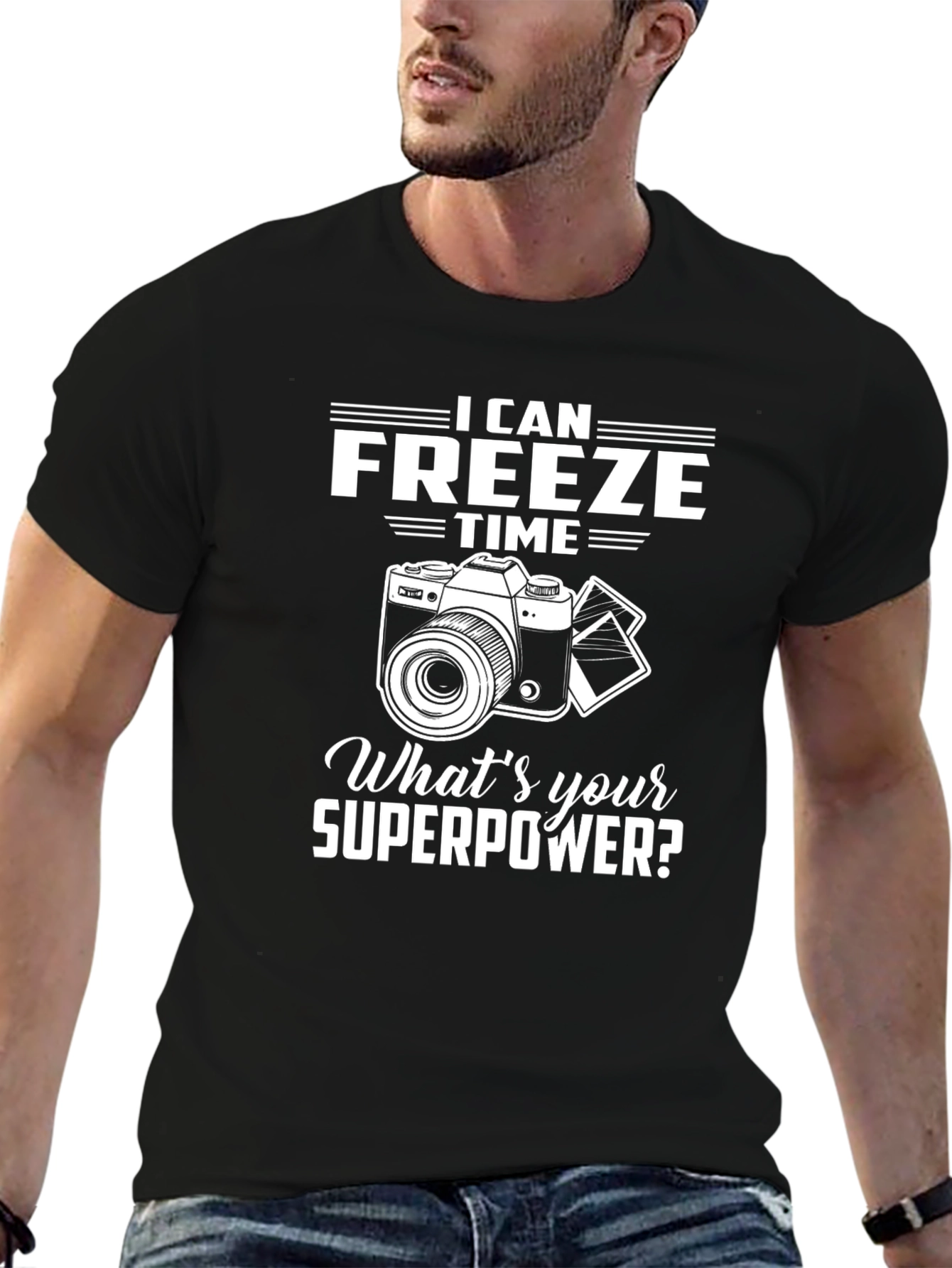 Freeze Time Camera Graphic Tee - Photographer Superpower Shirt