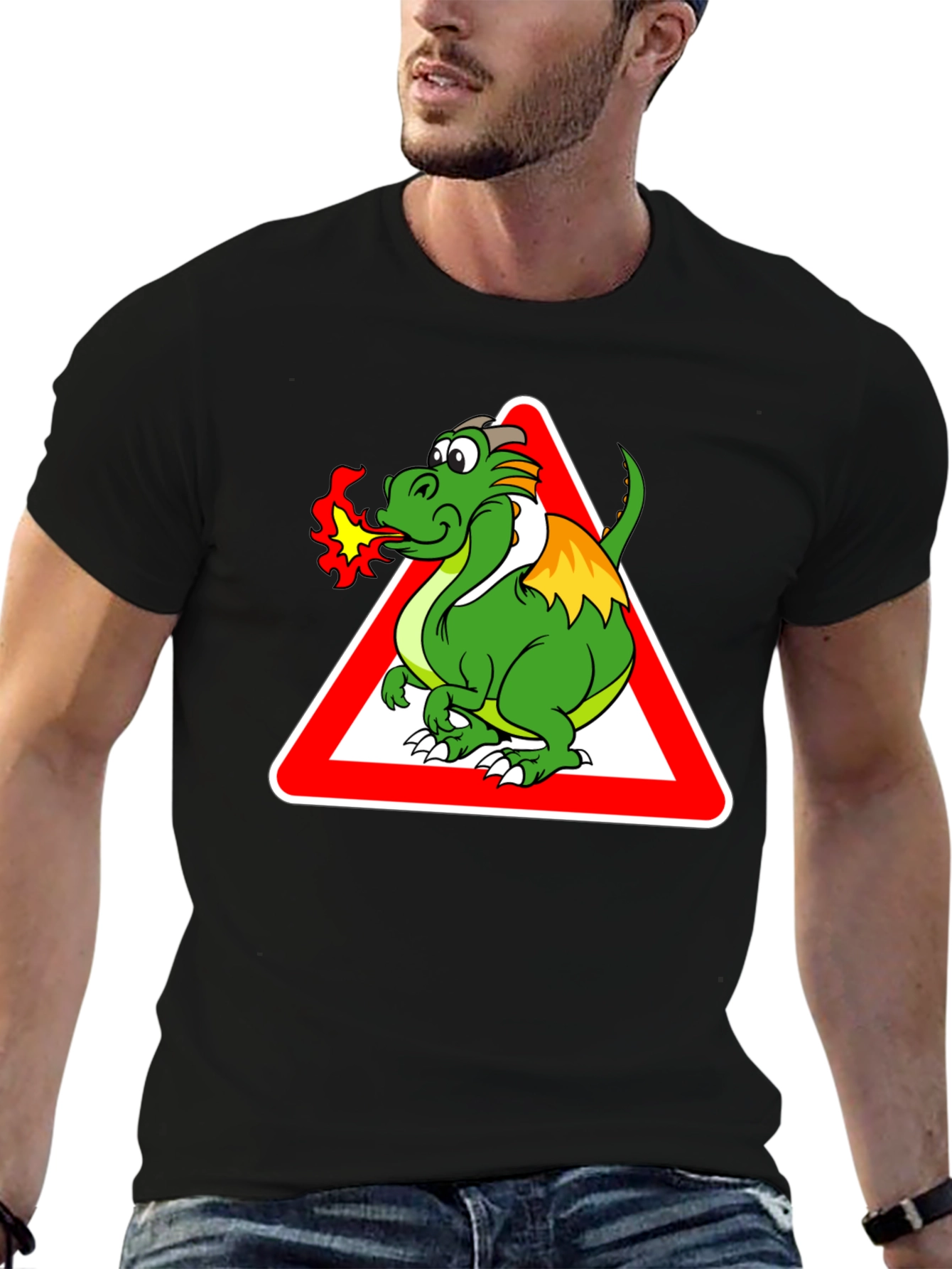 Dragon Warning Sign Graphic Tee - Black