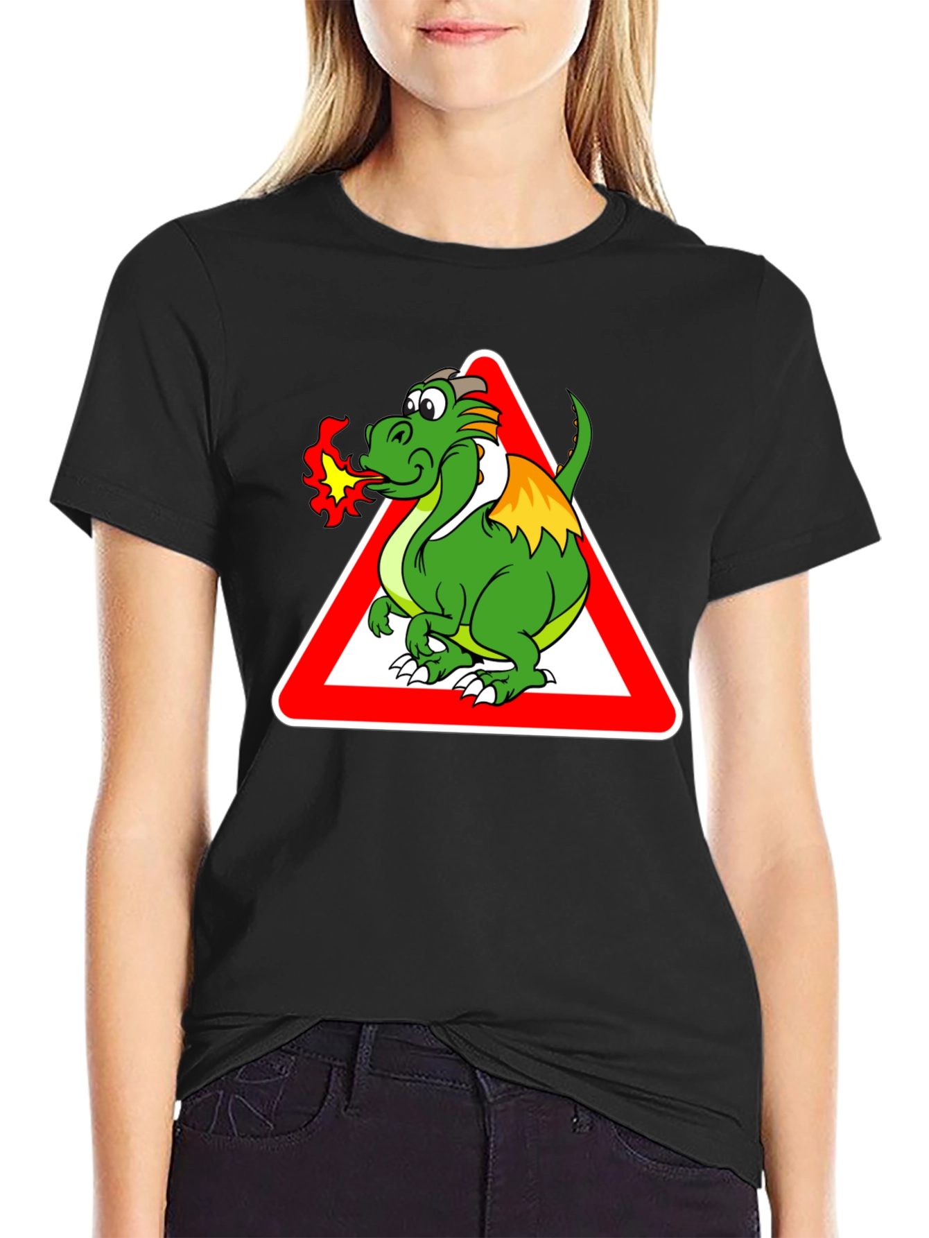 Dragon Warning Sign Graphic Tee - Black