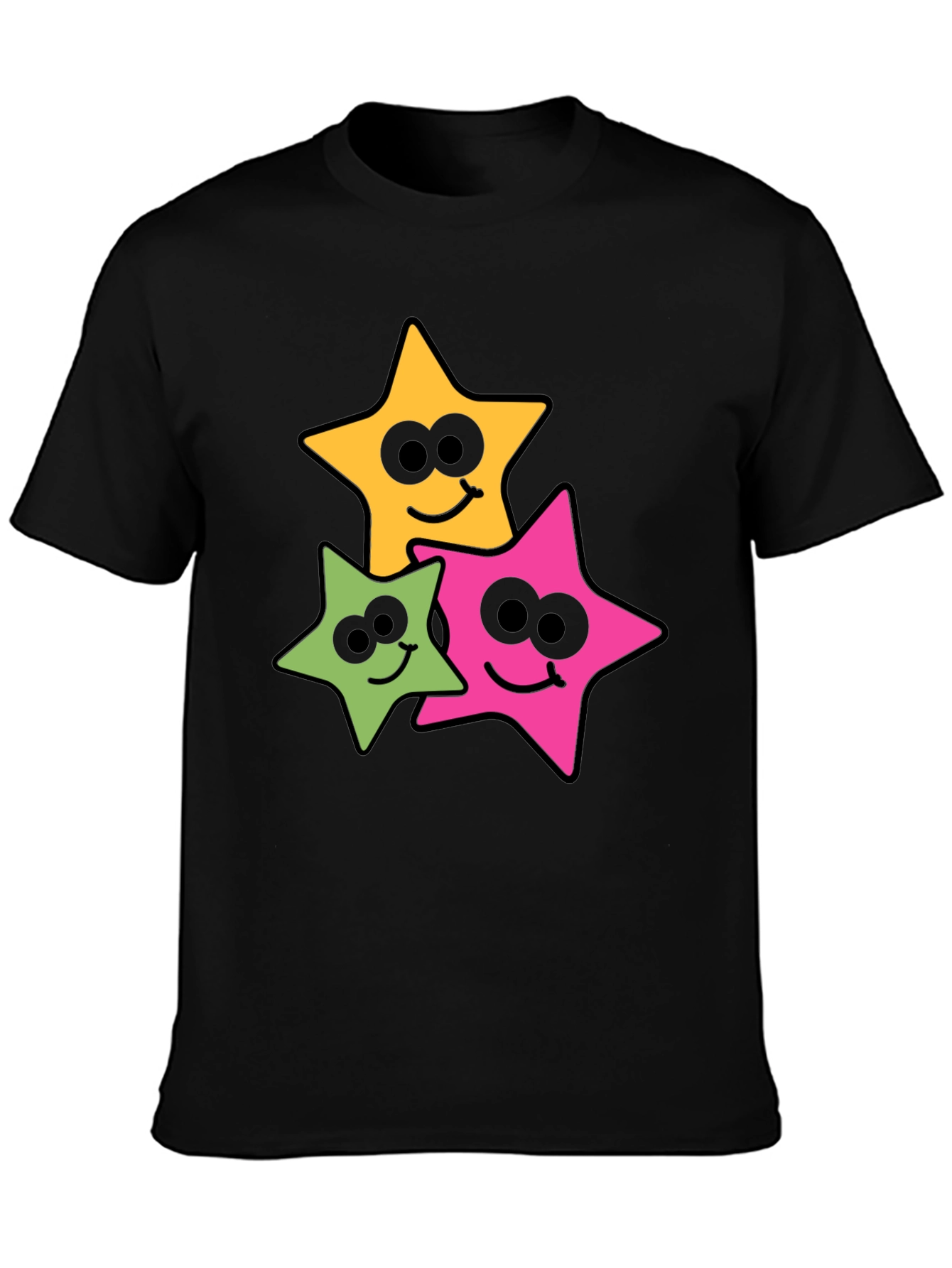 Smiling Star Graphic Tee - Black Cotton Blend