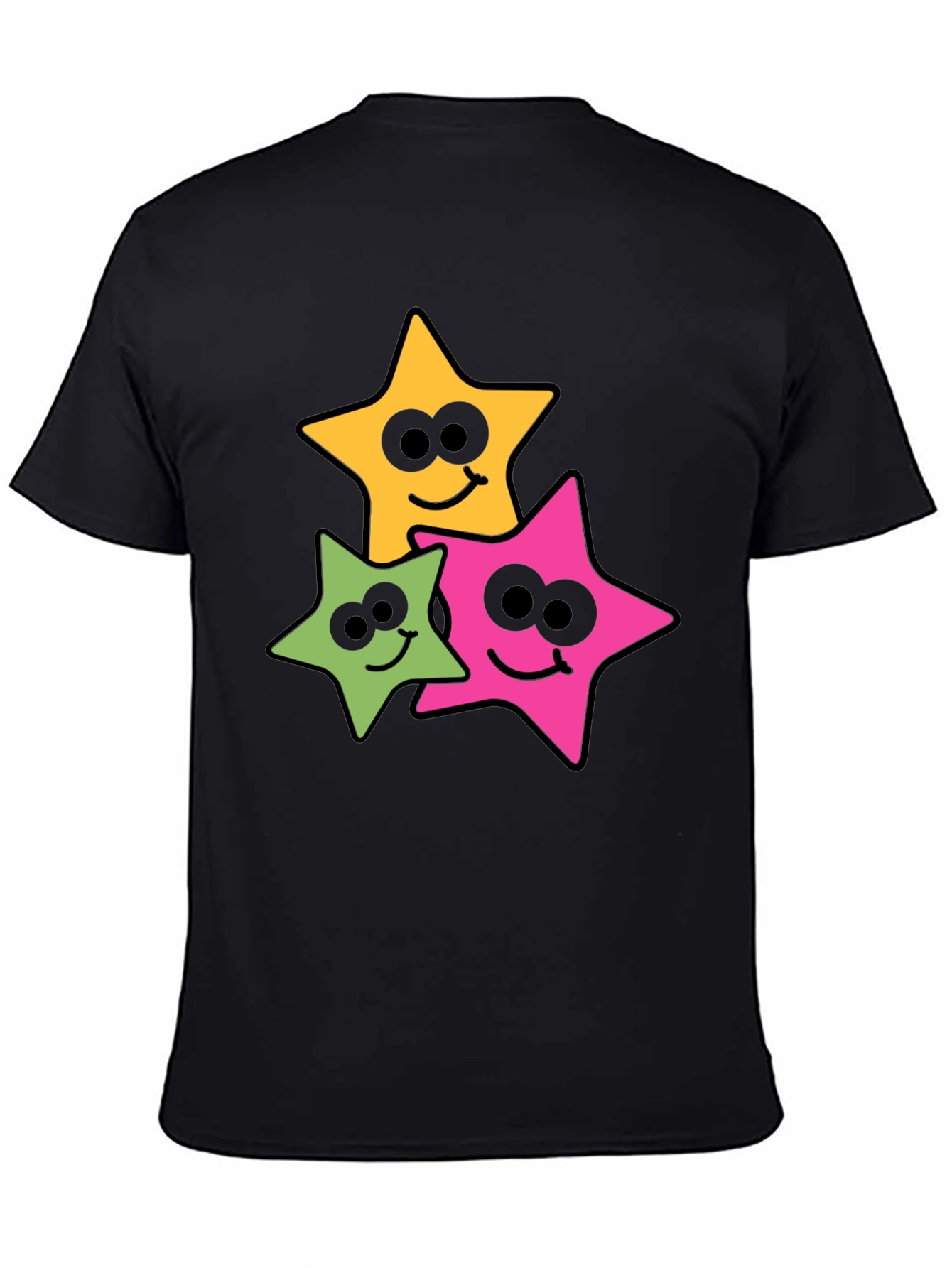 Smiling Star Graphic Tee - Black Cotton Blend
