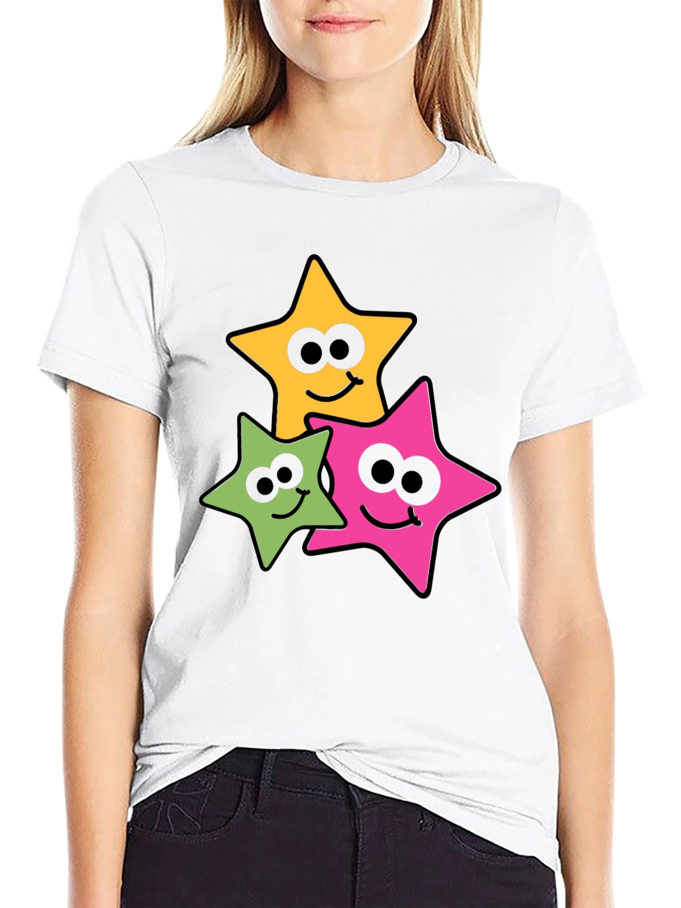 Smiling Star Graphic Tee - Black Cotton Blend