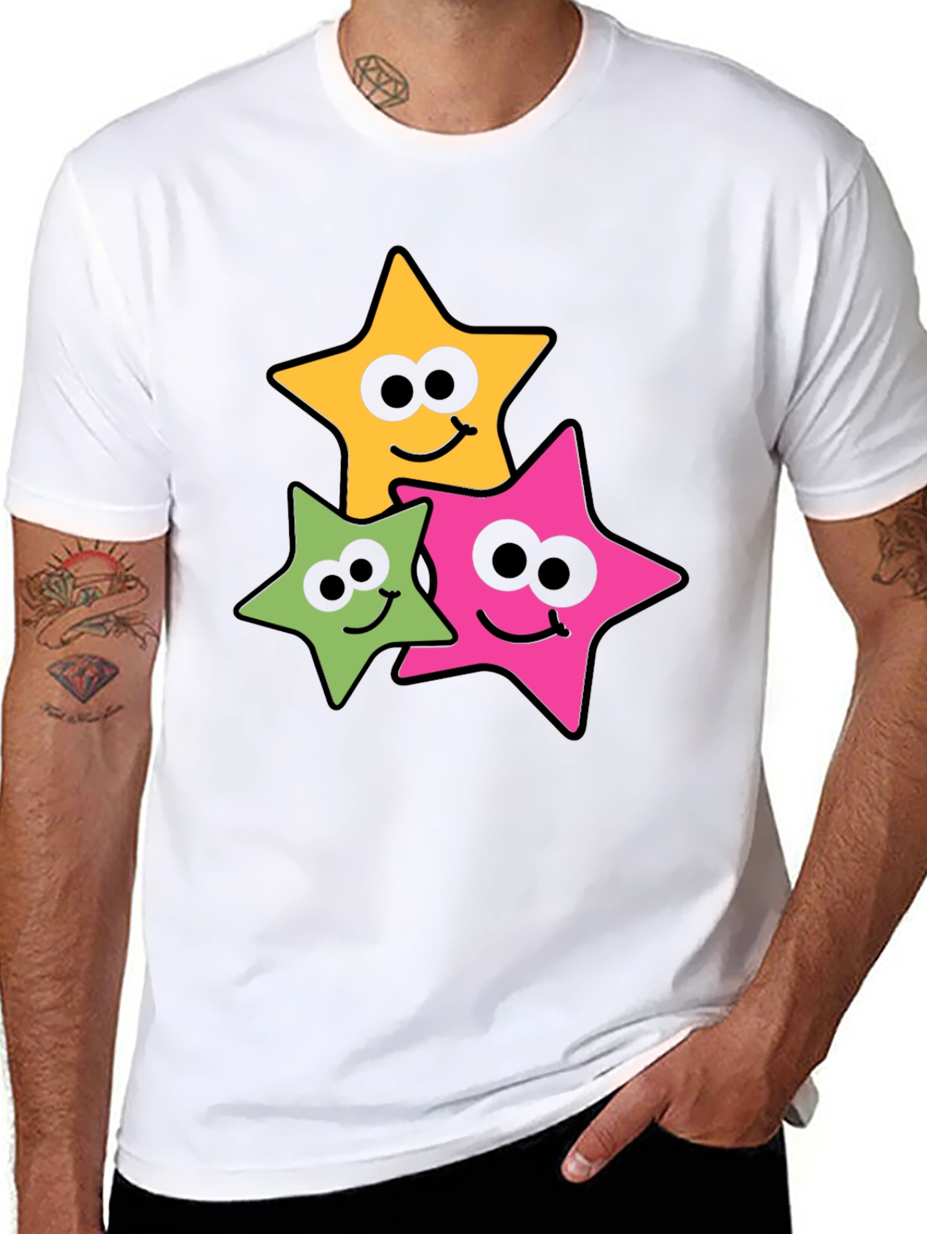 Smiling Star Graphic Tee - Black Cotton Blend