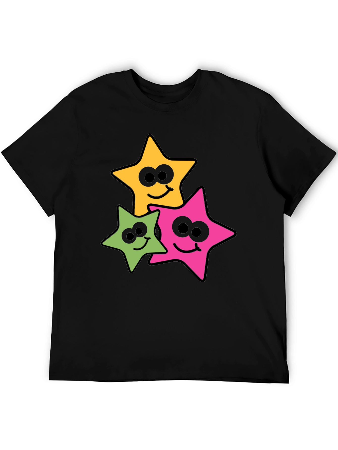 Smiling Star Graphic Tee - Black Cotton Blend