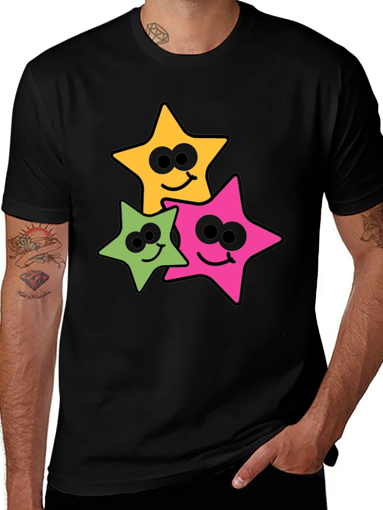 Smiling Star Graphic Tee - Black Cotton Blend