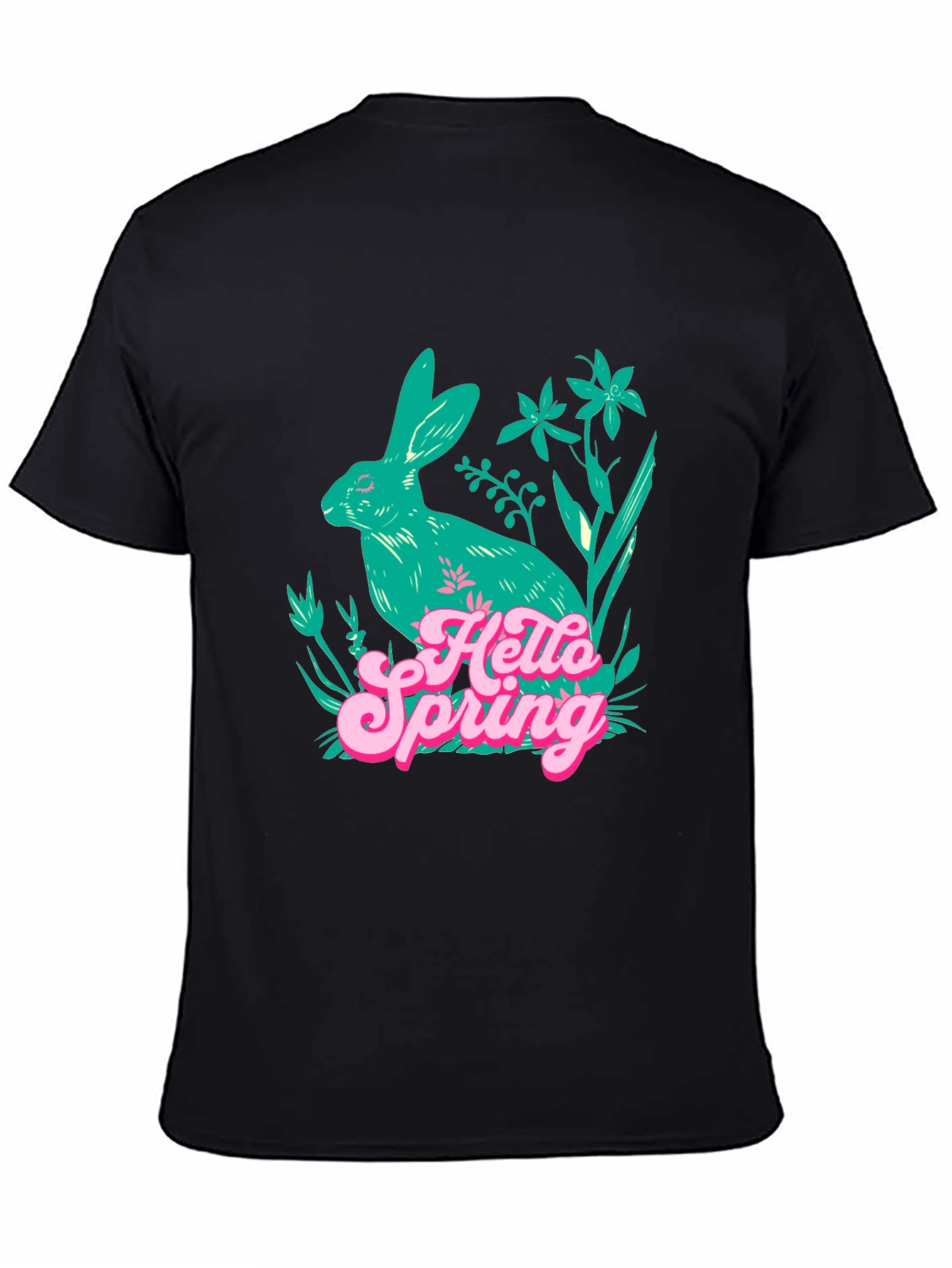 Hello Spring Bunny Graphic Tee - Black