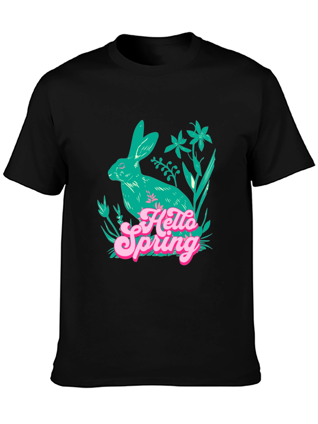 Hello Spring Bunny Graphic Tee - Black