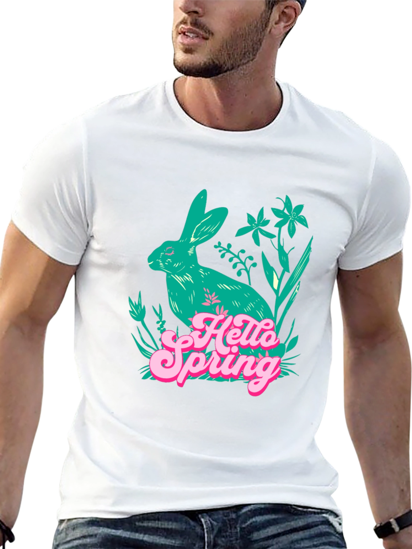Hello Spring Bunny Graphic Tee - Black