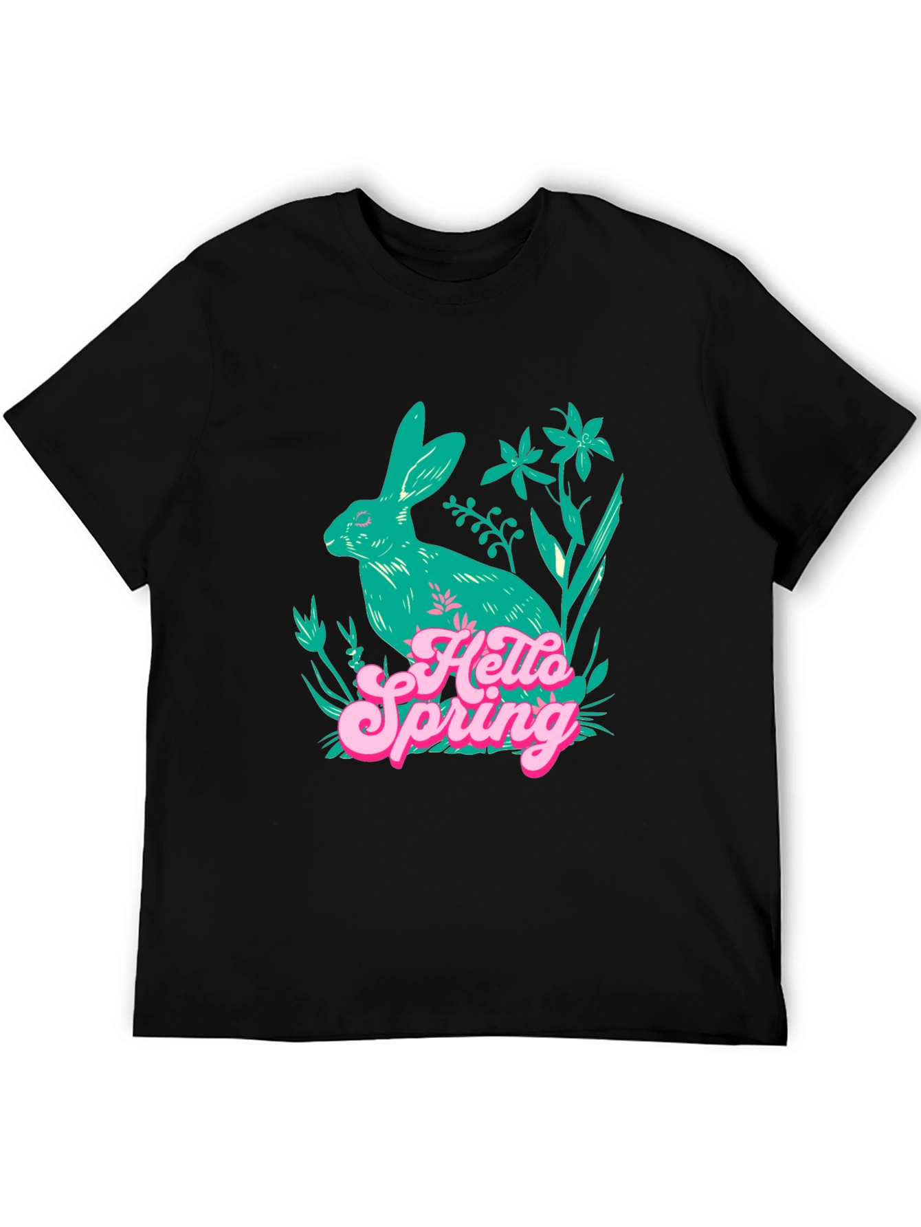 Hello Spring Bunny Graphic Tee - Black