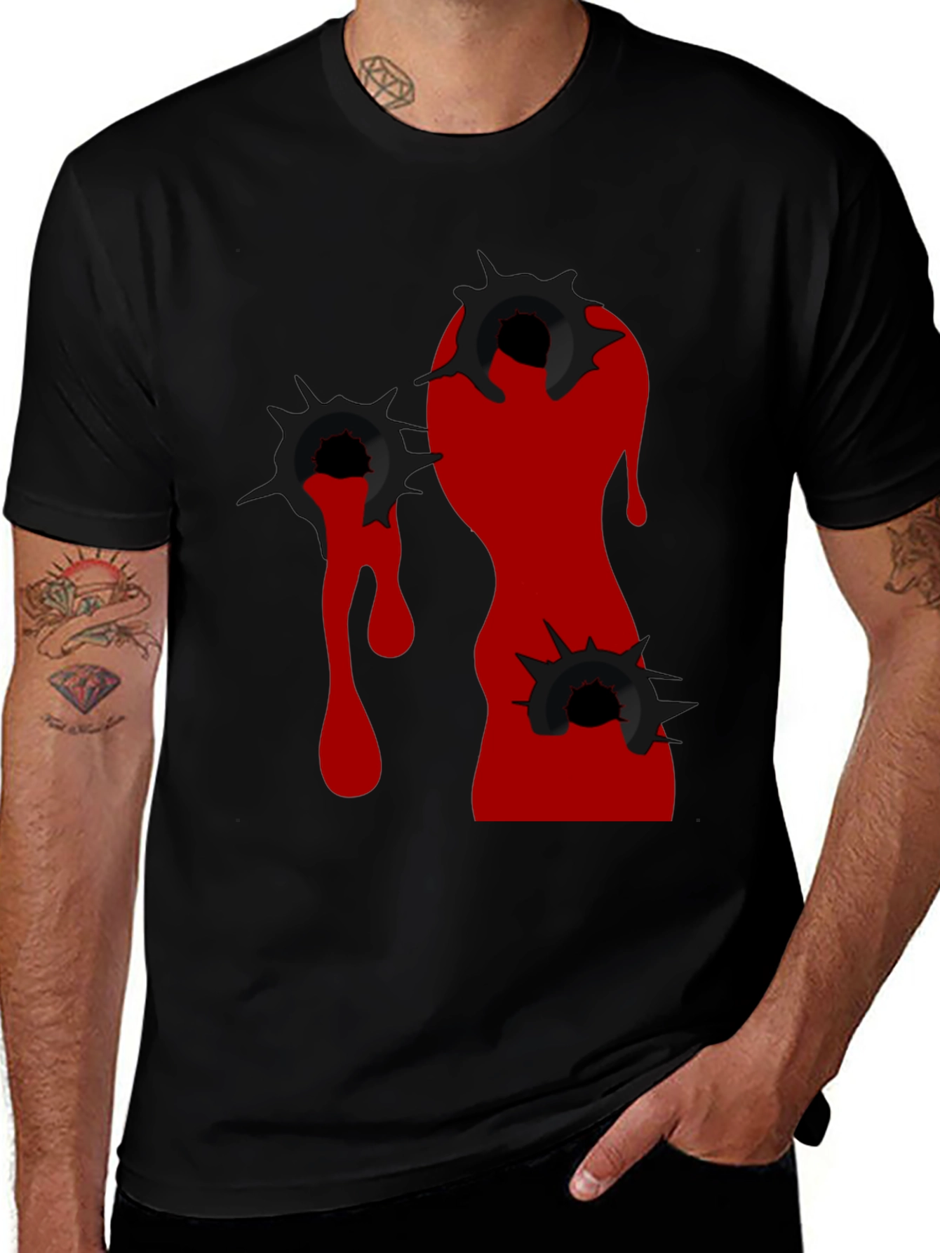 Edgy Bullet Hole Graphic T-Shirt