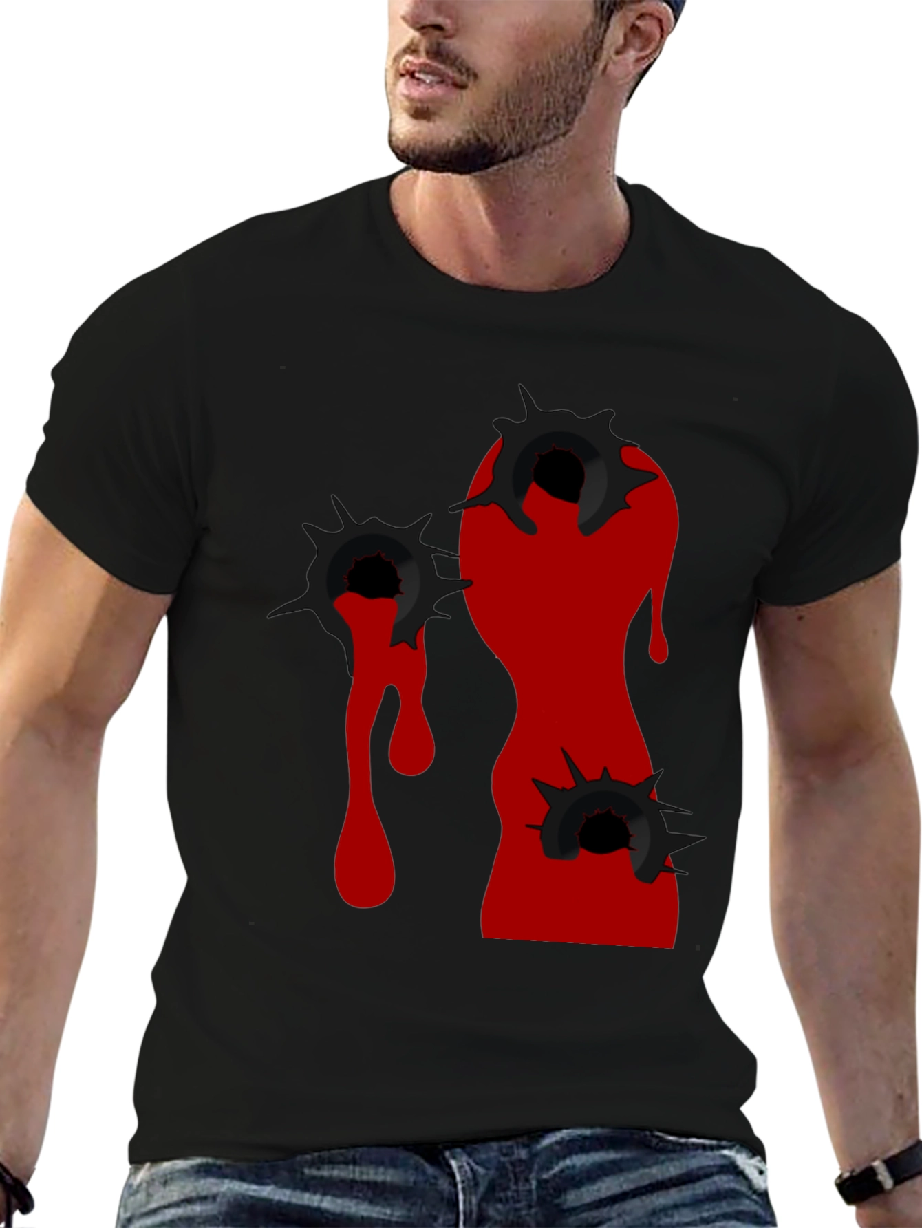 Edgy Bullet Hole Graphic T-Shirt