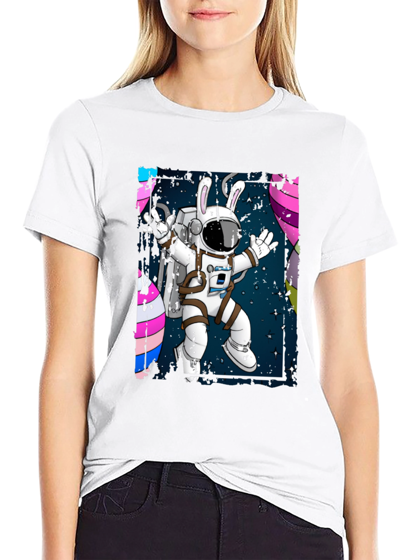 Astronaut Bunny Graphic Tee - Black