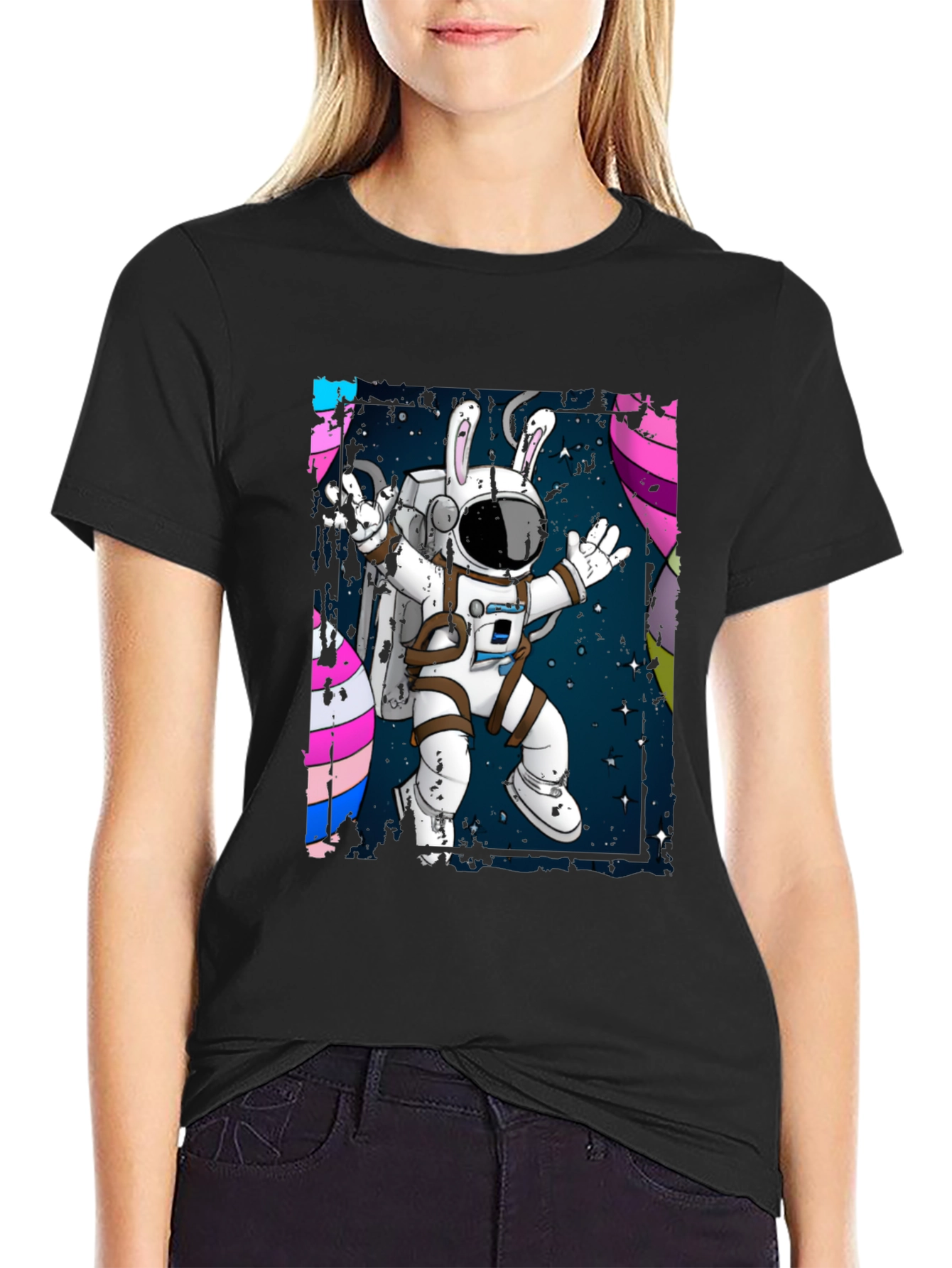 Astronaut Bunny Graphic Tee - Black