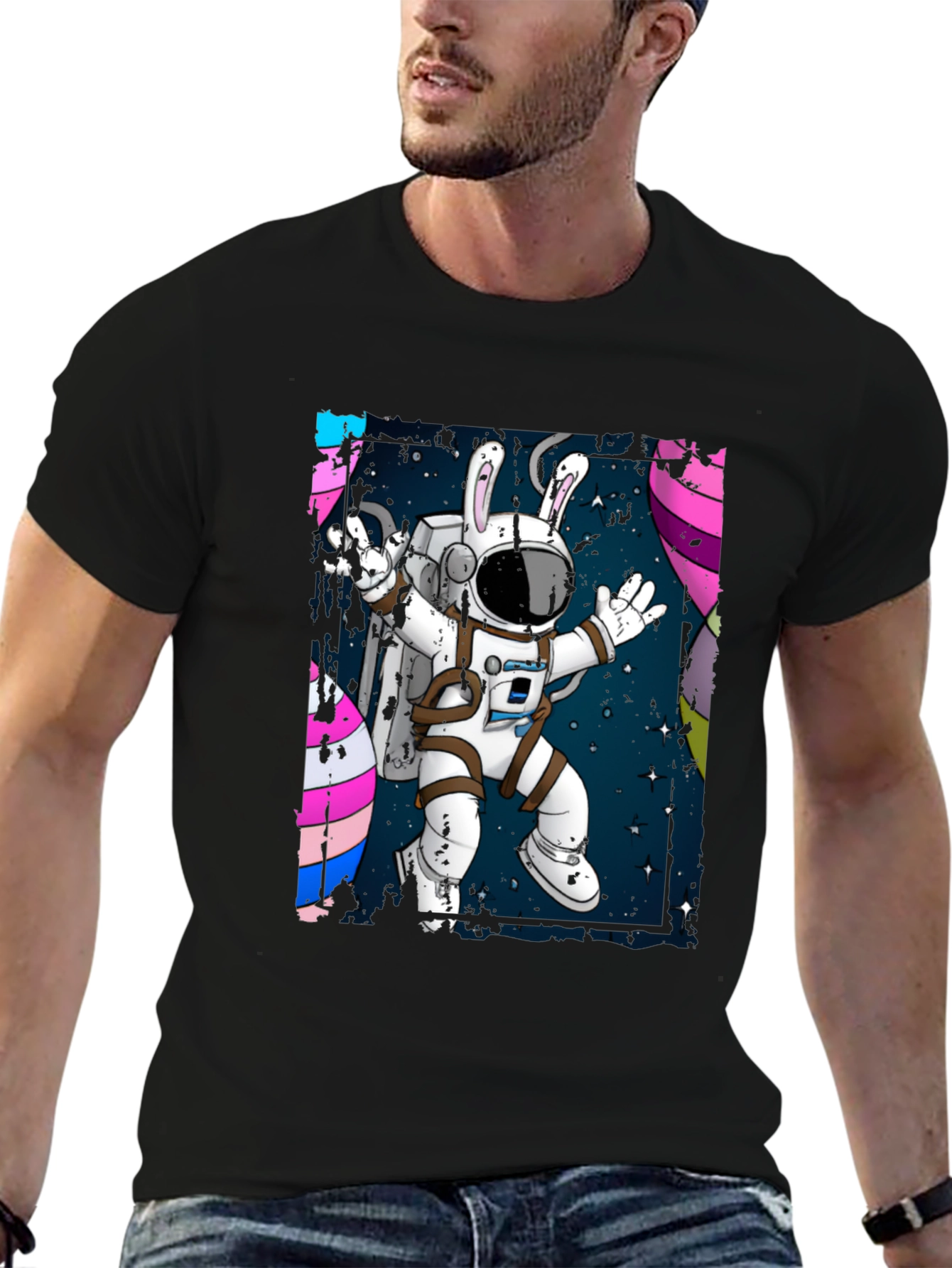 Astronaut Bunny Graphic Tee - Black