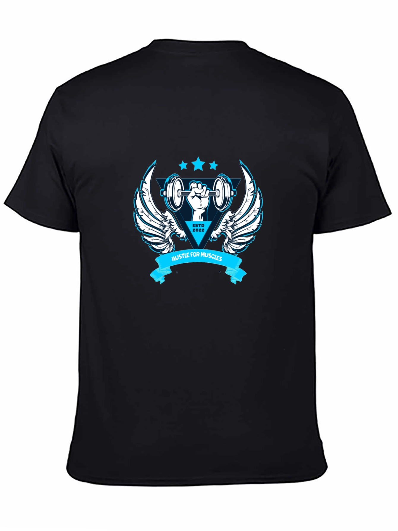 Hustle for Muscles Black Graphic T-Shirt