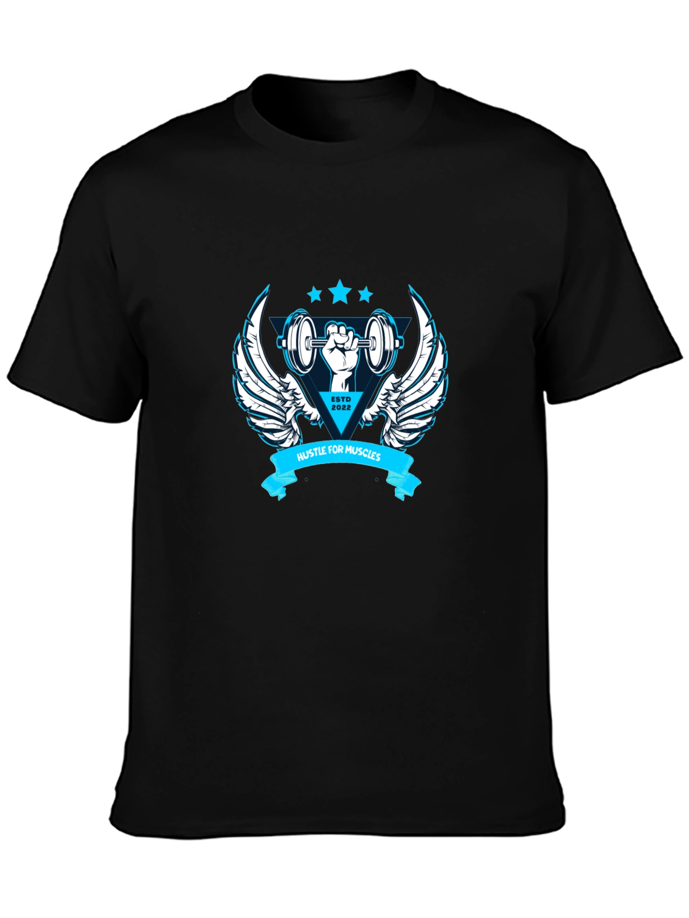 Hustle for Muscles Black Graphic T-Shirt