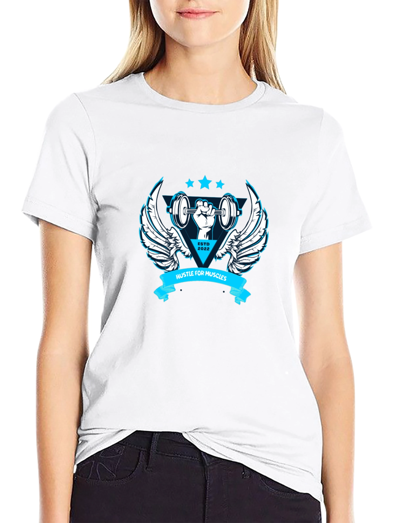 Hustle for Muscles Black Graphic T-Shirt