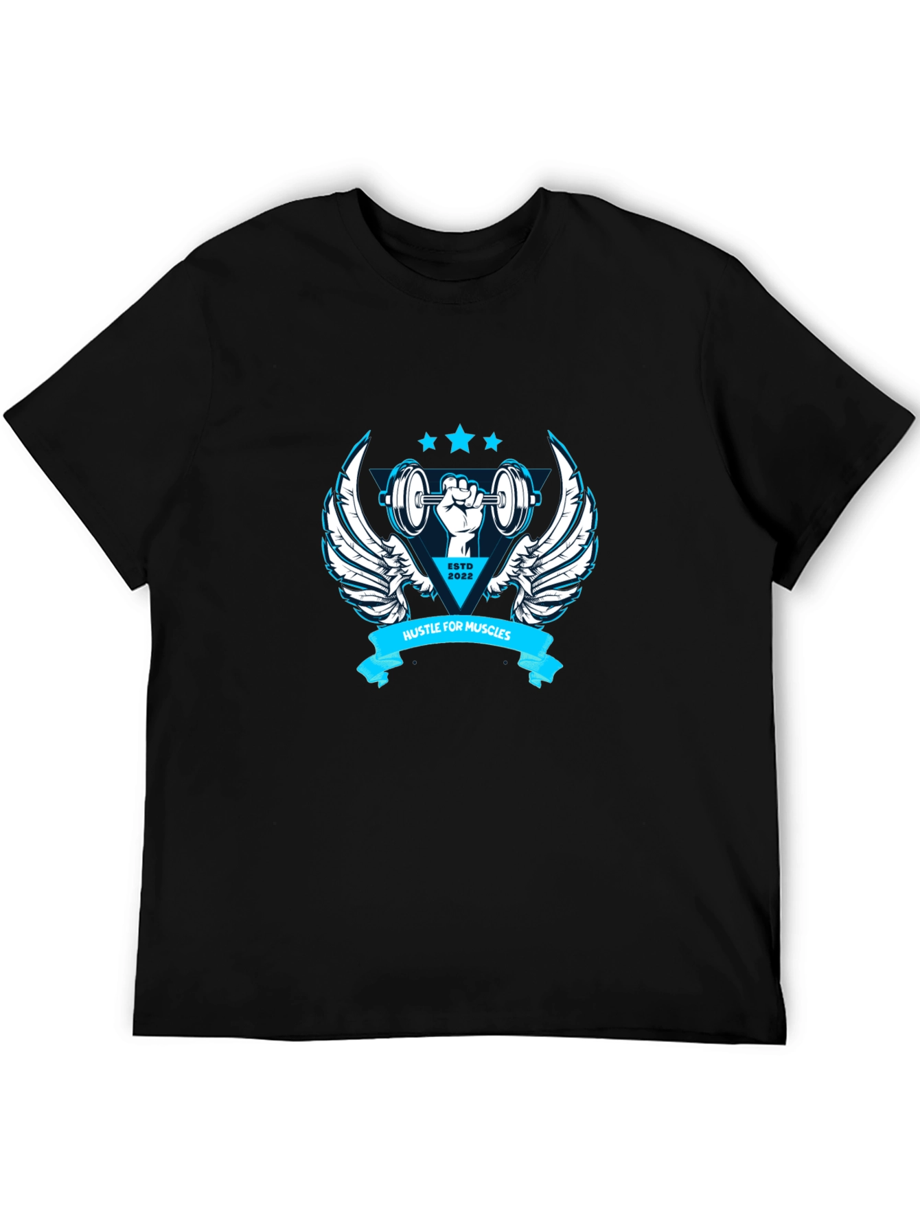 Hustle for Muscles Black Graphic T-Shirt