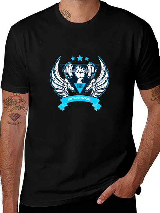 Hustle for Muscles Black Graphic T-Shirt