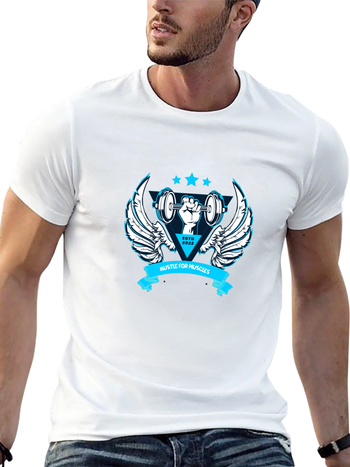 Hustle for Muscles Black Graphic T-Shirt
