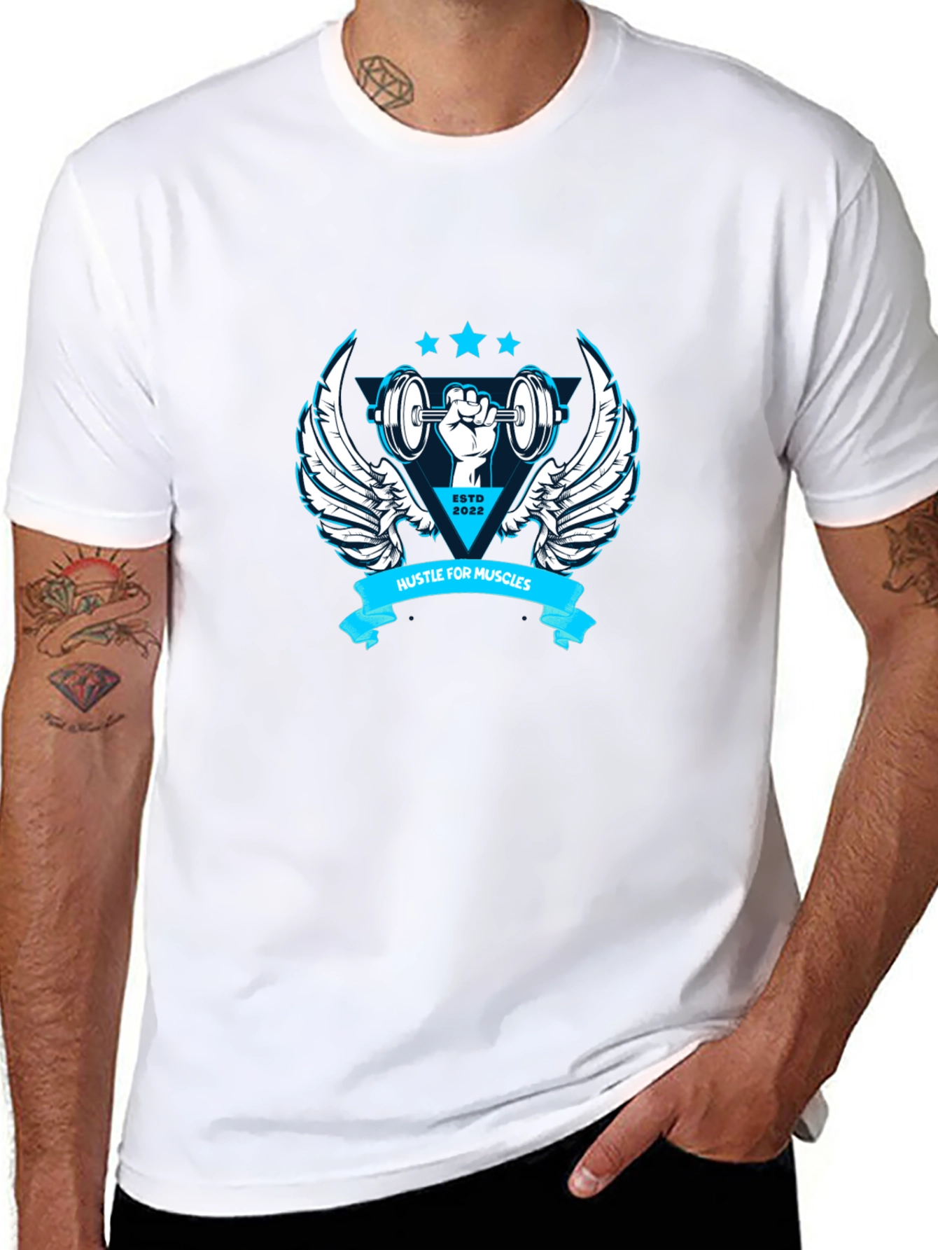 Hustle for Muscles Black Graphic T-Shirt