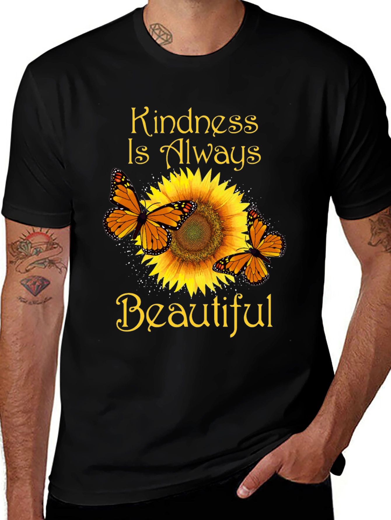 Kindness Butterfly Sunflower Graphic T-Shirt