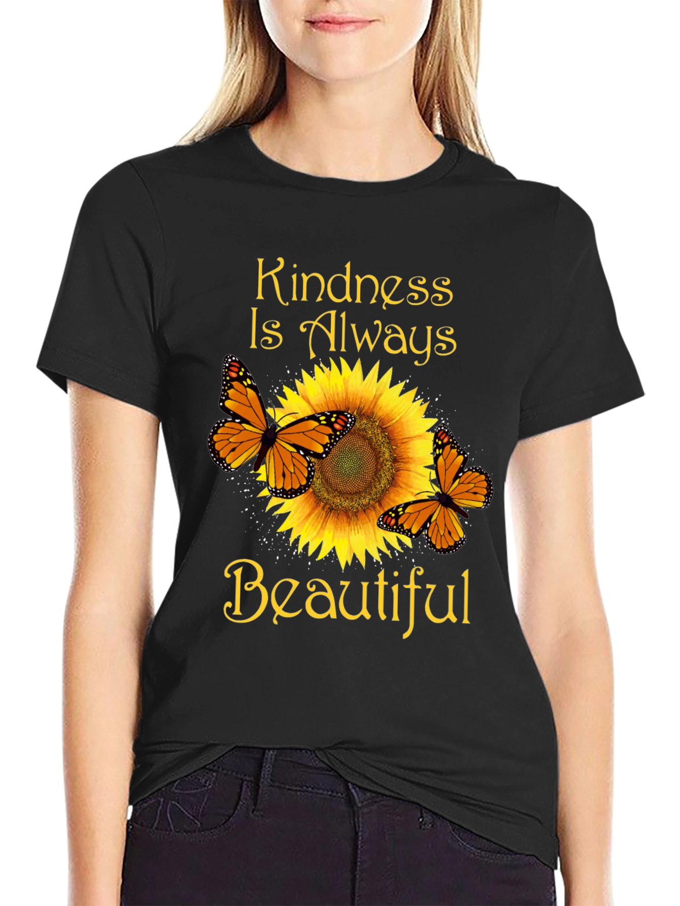 Kindness Butterfly Sunflower Graphic T-Shirt
