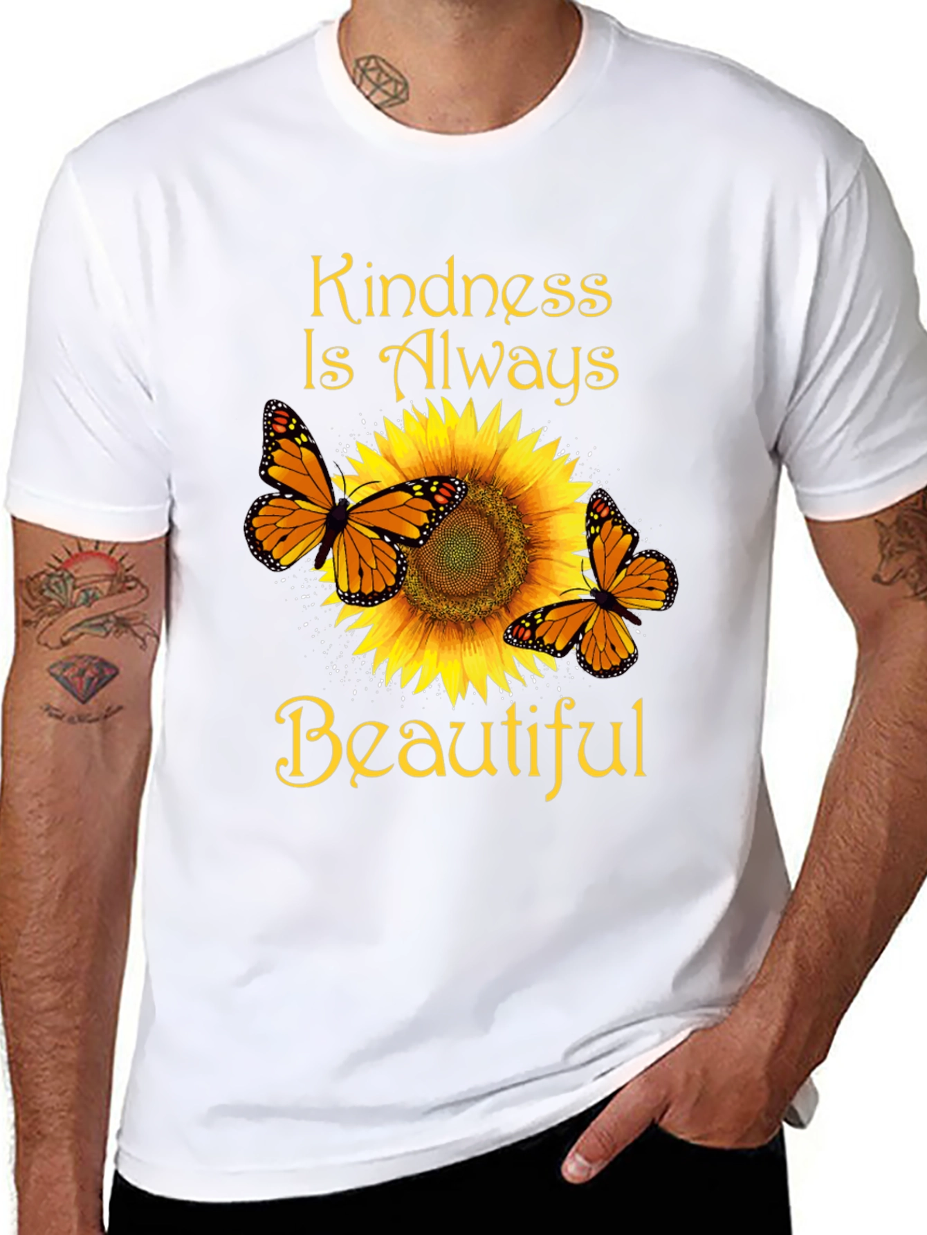 Kindness Butterfly Sunflower Graphic T-Shirt