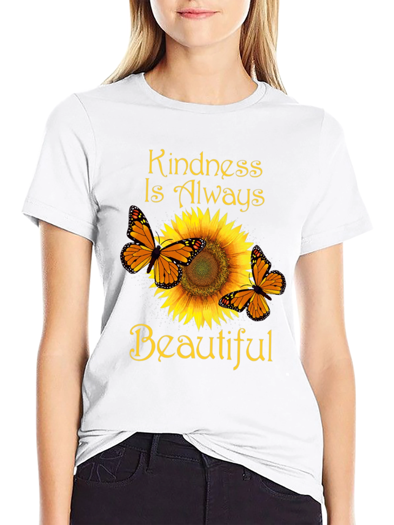 Kindness Butterfly Sunflower Graphic T-Shirt