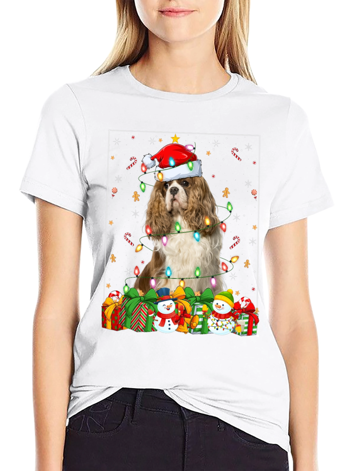 Christmas Dog T-Shirt: Cavalier in Santa Hat